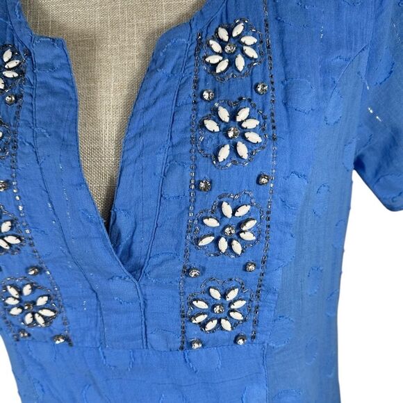 Mud Pie Gorgeous Blue Rhinestone Embellished Swimsuit Coverup Tunic Dress - Picture 2 of 6